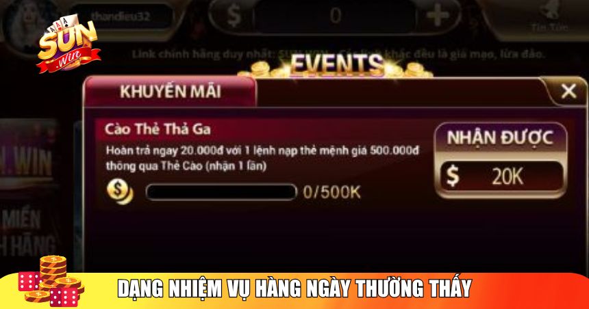 Các dạng nhiệm vụ hàng ngày Sunwin thường thấy